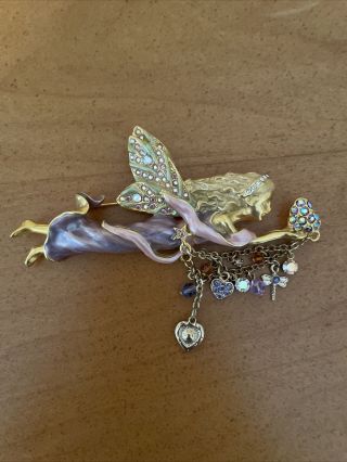 Rare Vintage Signed Kirks Folly " Gladriel " Angel Fairy Brooch Pin Iridescent