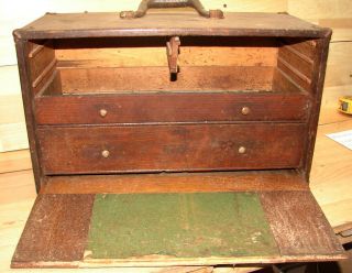 Vintage Oak Wooden Machinists 6 Drawer Tool Box (parts Or Restoration)