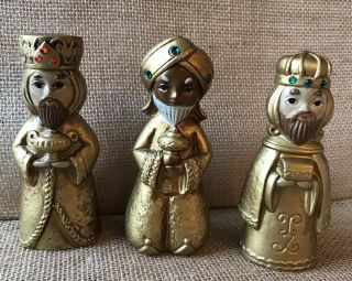Vintage Set Of 3 Gold Three King Figures