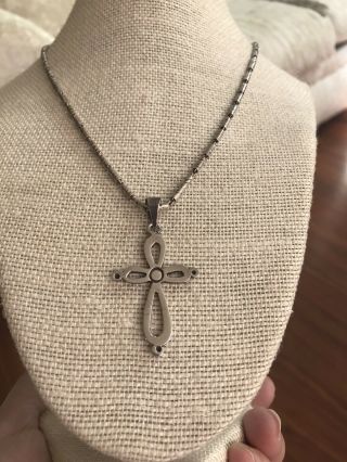 Vintage Taxco Mexico 925 Sterling Silver Cross Pendant Necklace,  18” Chain