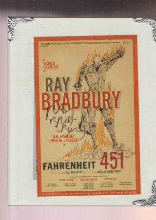 8x10 Framed Playbilll Of Fahrenheit 451 Signed By Ray Bradbury,  Vg,