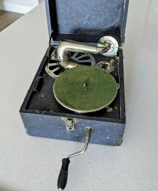 Vintage Portable Phonograph Wind - Up Record Player / Circa 1930 /