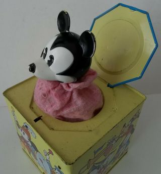 Vintage Walt Disney Mickey Mouse & Friends Tin Metal Jack - In - The - Box Wind - Up Toy 3