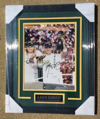 Psa/dna Gb Packers 12 Aaron Rodgers Signed Autographed Framed Football Photo