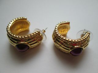 Vintage Swan Swarovski Large Gold & Purple Crystal Pierced Earrings