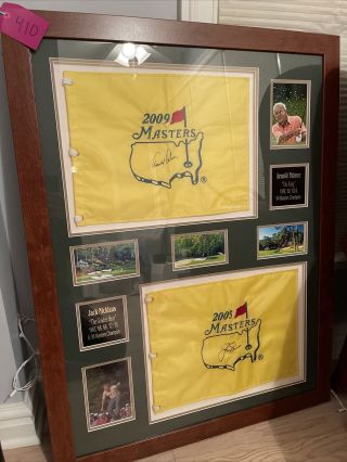 Framed Jack Nicklaus Arnold Palmer Signed Flags.