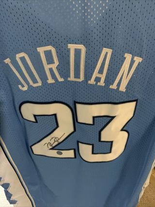 Michael Jordan Signed UNC College Jersey With.  Baby Blue Tarheels NCAA champ 4