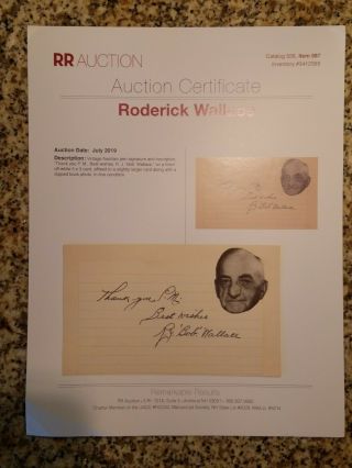 Roderick Bobby Wallace Hall Of Famer Signed Autographed Index Card With Rr Cert