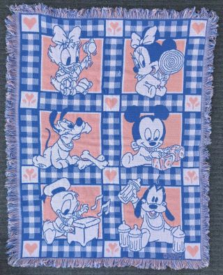 Vintage Disney Baby Woven Tapestry Mickey Minnie Mouse Blanket Throw Flaws