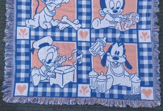 Vintage Disney Baby Woven Tapestry Mickey Minnie Mouse Blanket Throw flaws 3