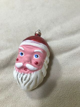 Vintage Hand Blown Mercury Glass Christmas Ornament.  Santa Head 4 "
