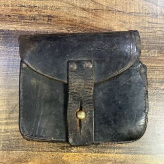 Vintage Leather Ammo Pouch Believed To Be 1800s 19th Century