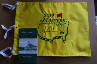 Tiger Woods Signed Autographed 2019 Masters Pin Flag W/ Spectator Guide