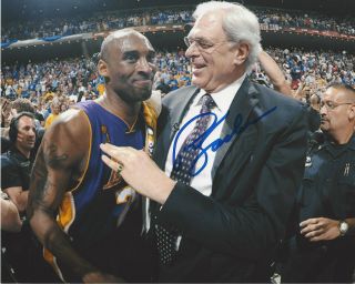 Coach Phil Jackson Signed Los Angeles Lakers Kobe Bryant 8x10 Photo W/coa