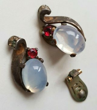Vintage Signed Crown Trifari Sterling Jelly Belly Squirrel Clip - On Earrings