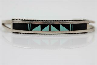 Vintage Signed Rt Zuni Sterling Silver Onyx Turquoise Coral Small Cuff Bracelet