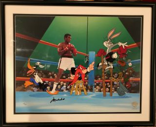 Muhammad Ali Signed Animation Cel Empty That Glove Framed Photo Bugs Bunny
