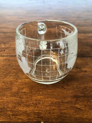 Nestle vintage clear world map globe etched glass coffee cup mug 1970`s 2
