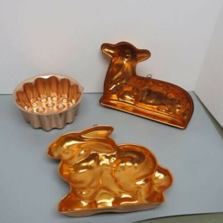 3 Vintage Copper Jello Bundt Cake Molds.  Great For Crafts And Kids Projects Too