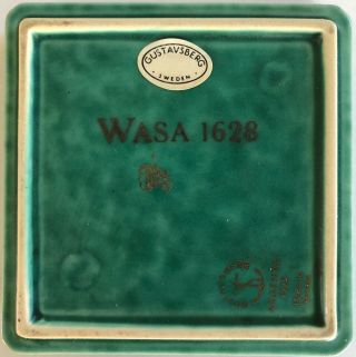 Vintage Gustavsberg Argenta Green Stoneware W/Silver Overlay Wasa 1628 Pin Dish 2