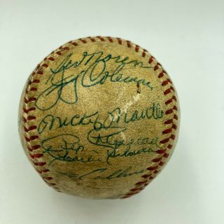 1955 Yankees Team Signed Baseball Mickey Mantle Elston Howard Rookie Jsa