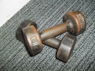 Vintage York Cast Iron Dumbbells Weights - 6 Lbs Each