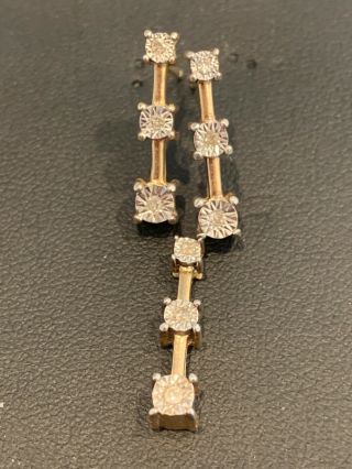 Vintage 10k Gold Diamond Chips Earrings Artist Signed Ci & Pendant