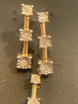 Vintage 10k Gold Diamond Chips Earrings Artist Signed CI & Pendant 2