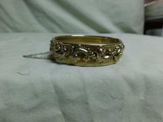 Vintage Whiting & Davis Ornate Gold Tone Hinged Bangle Bracelet