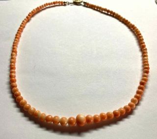 Vintage 14k Gf Carved Polished Angel Skin Coral Graduated Bead Necklace 16 Inch