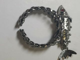 Swimming Fish Ring Vintage 1970 Fish Moves At Tail And Head - Red Stone Eyes