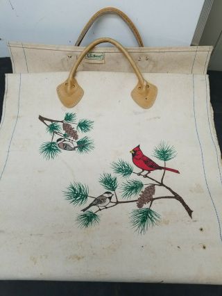 Vintage Ll Bean Canvas Firewood Carrier,  Cardinals,  Chickadees,  Pinecones.