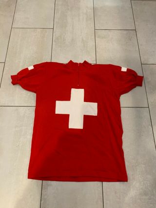 Swiss Flag Short Sleeve Vintage Wool Cycling Jersey (xl)