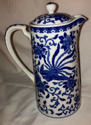 Vintage Noritake Chocolate Pot W/lid (teapot) Blue & White Bird Turkey Phoenix