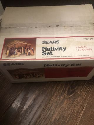 Vintage Sears Stable 11 - Piece Nativity Set • No.  71 - 97169 Jesus Manger