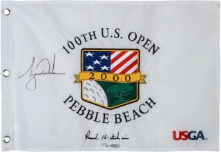 Tiger Woods Signed U.  S.  Open Pebble Beach Pin Flag With Record Inscription - Uda