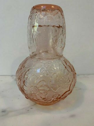 Vintage Pink Depression Glass Bedside Carafe W/tumbler.  8 Oz Glass.