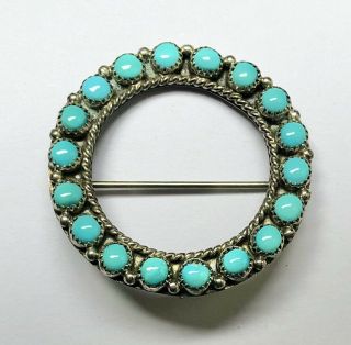 Vintage E.  L.  Lonasee Zuni Sterling Turquoise Brooch Or Pendant Estate Jewelry