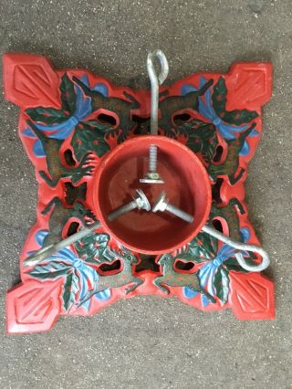 Vintage Red Painted Large Heavy Cast Iron Christmas Tree Stand 12”x 12”