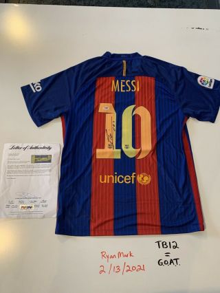 Lionel Messi Signed Autographed Nike Fc Barcelona Jersey Insc.  " Leo " Psa Loa