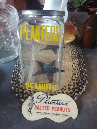 Vintage Planters Peanut Glass 10 " Streamline Display Jar Yellow Letters