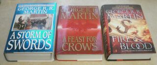 3 George Rr Martin 1st Ed 1 Signed A Feast For Crows Storm Of Swords Fire & Hcdj