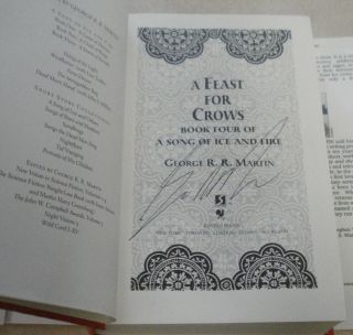 3 George RR Martin 1st Ed 1 Signed A Feast for Crows Storm of Swords Fire & HCDJ 2