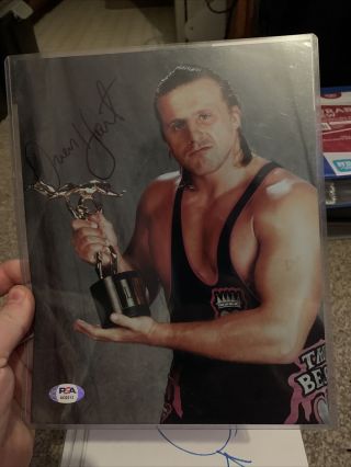 Owen Hart Signed Psa 8x10 Wrestling Photo Wwe Wwf Rocket Slammy Awards Rip Rare
