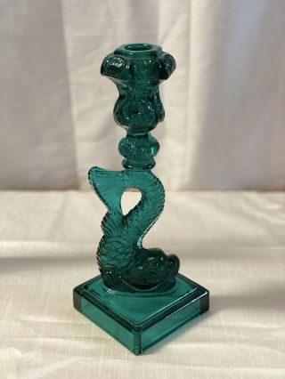 Vintage Mma Imperial Glass Koi Fish Dolphin Candlestick Candle Holder Green