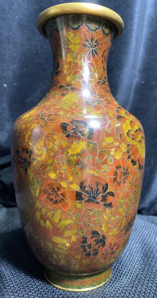 Vintage Chinese Cloisonne Autumn Foliage Vase 9 1/4