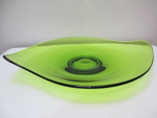 Vintage Viking Art Glass Epic Oblong Shallow Bowl 1186 Green 16 " Long