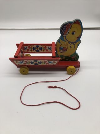 Antique/ Vintage Fisher Price 400 Mother Hen With Cart Pull Toy