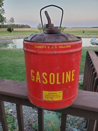 Empty Vintage 5 Gallon Metal Gas Can