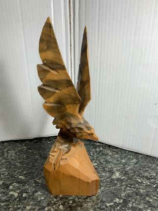 Vintage Eagle Falcon Hawk USSR Russia Hand Carved Wood Wooden Figure Statue 12” 2